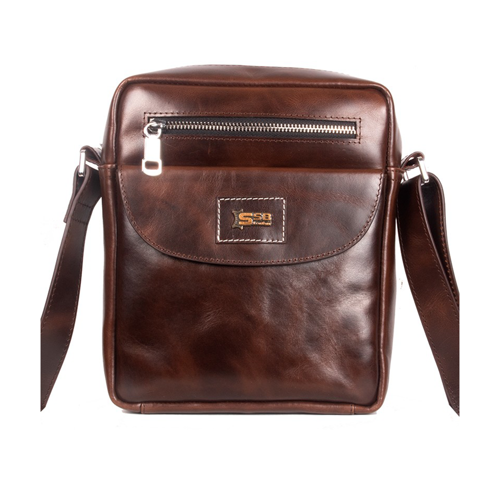 SSB Leather Oil Pull-Up Messenger Bag - Chocolate - SB-MB60