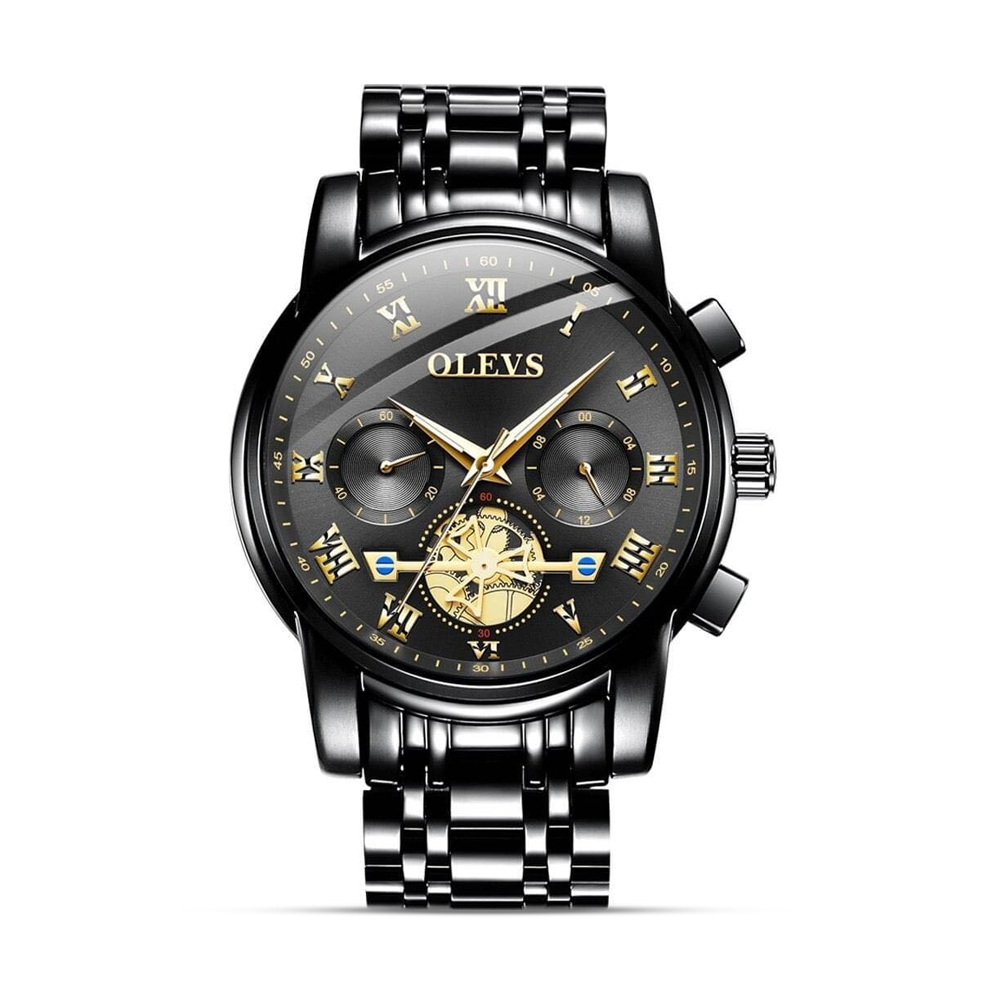 Olevs 6607 Stainless Steel Wrist Watch For Men Black