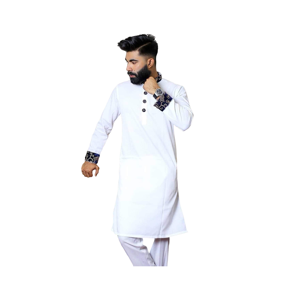 Exclusive Eid Collection Velvet Cotton Panjabi for Men - White - BHV003