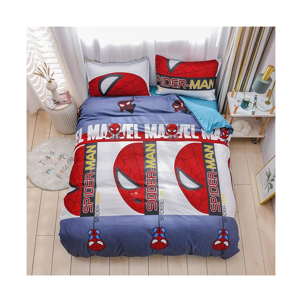 Polyester King Size Spiderman Bed Sheet Cover 4 Pcs Set Multi Color