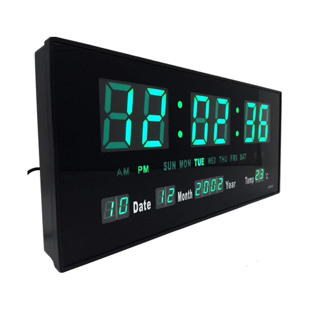 Digital JH3615 Large Display LED Wall Clock Black and Green