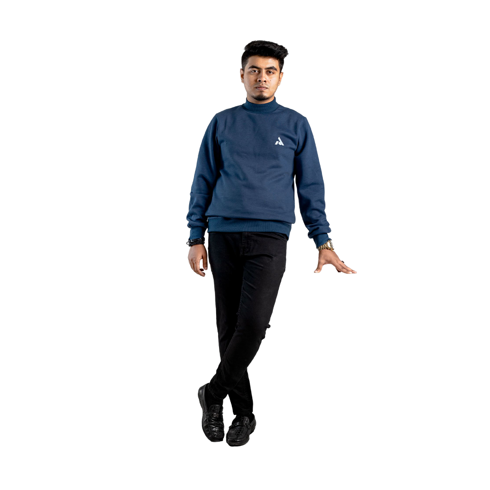 Fleece Fabric Premium High Neck Sweater For Men - Navy Blue