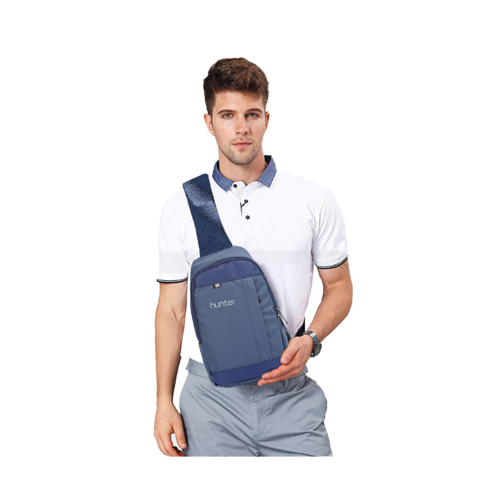 Dobby Nylon And Polyester WR Cross Body Chest Bags For Men - Blue - MS 61