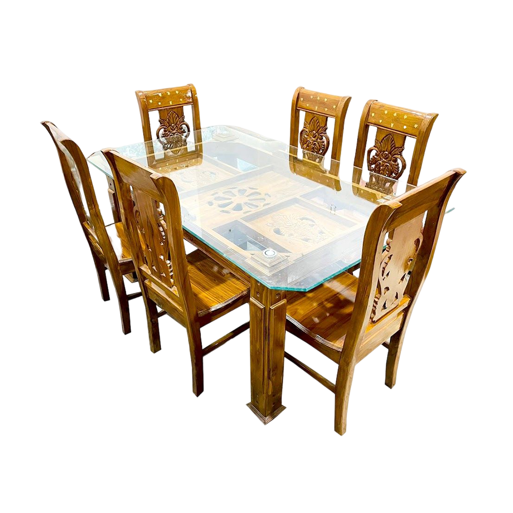 Shegun Wood Lacour Polish Dining Table With 6 Chair FHDS01