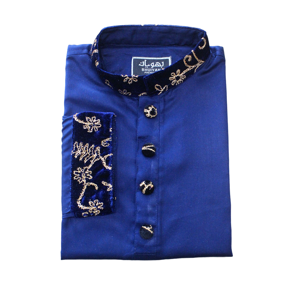 Exclusive Eid Collection Velvet Cotton Panjabi for Men - Blue - BHV001