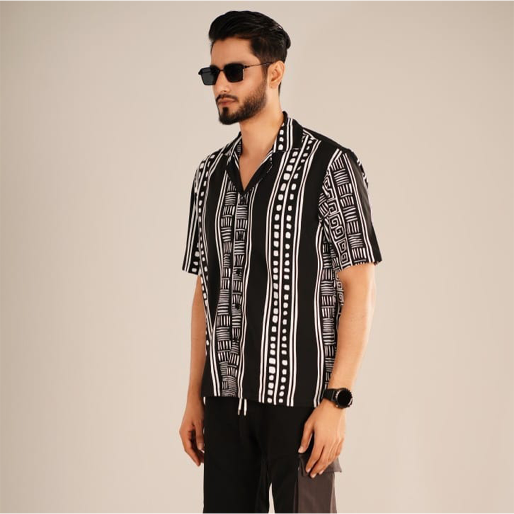 Linen Cotton Drop shoulder Half Shirt For Men Black