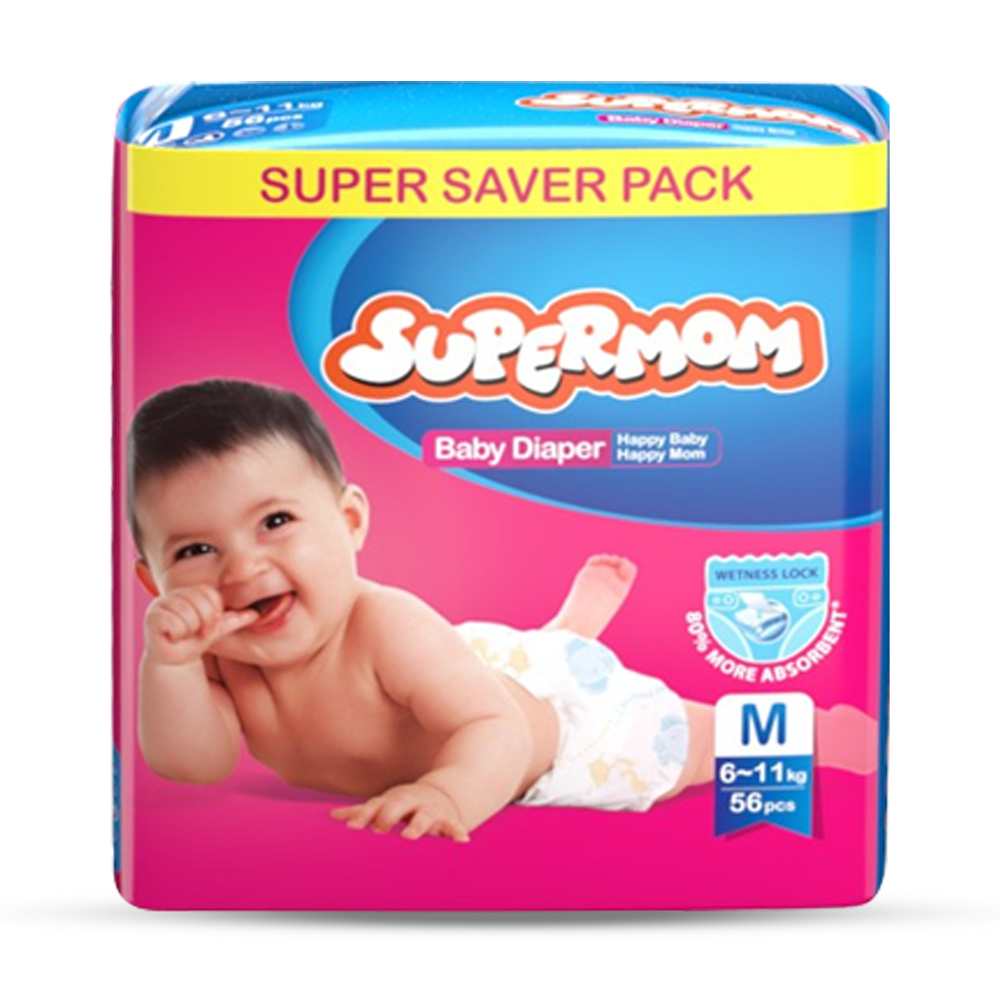 Supermom Baby Diaper Belt Medium - 6-11 Kg - 56 Pcs