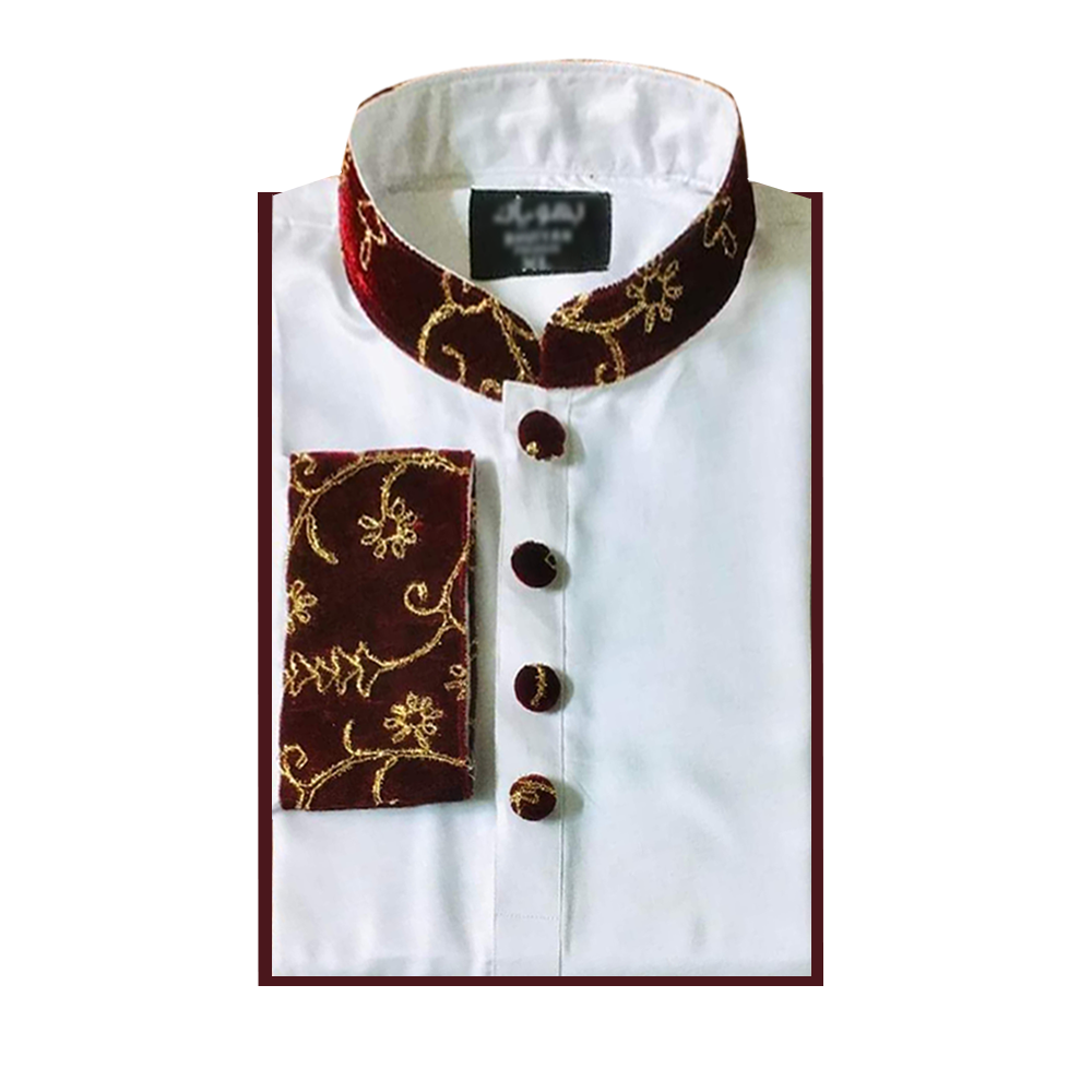 Exclusive Eid Collection Velvet Cotton Panjabi for Men - White - BHV002