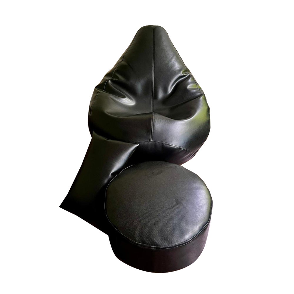Combo of Beanie Bean Bag XXL, Leg Rest and Cushion Black