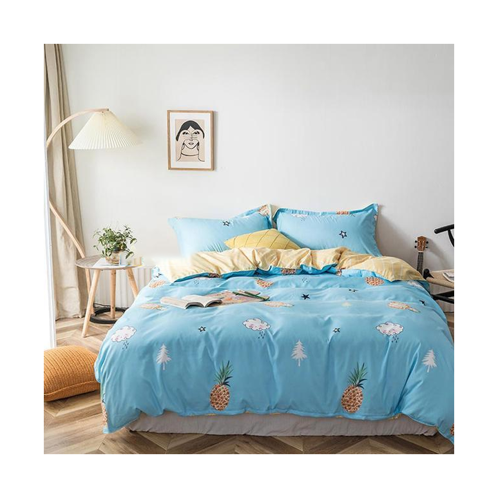 Aloe Cotton King Size Pineapple Printed Bed Sheet Cover 4 Pcs Set