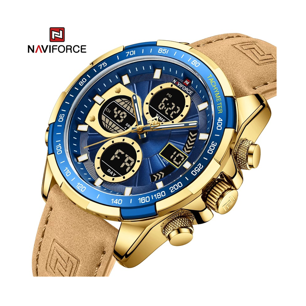 naviforce-nf9197-pu-leather-dual-time-watch-for-men-golden-and-brown