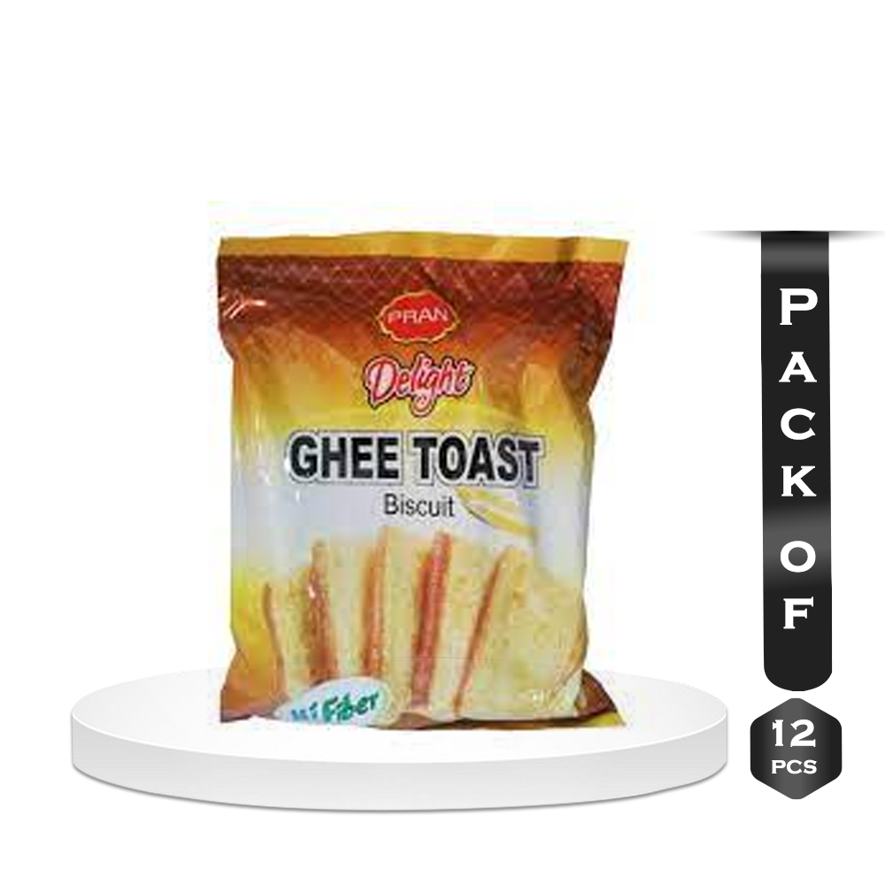 Pack of 12 Pcs Pran Delight Ghee Hi Fiber Toast Biscuit 250g