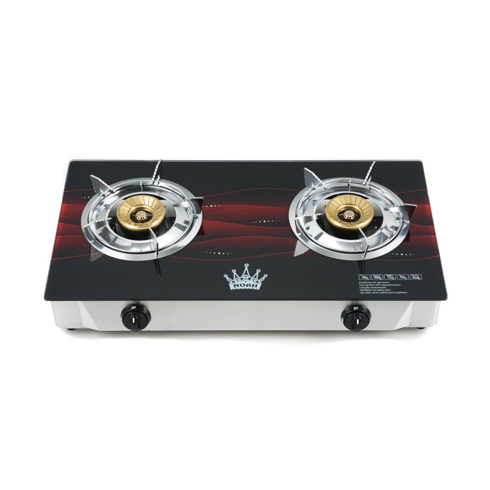 NOAH Double Burner Glass Gas Stove Black