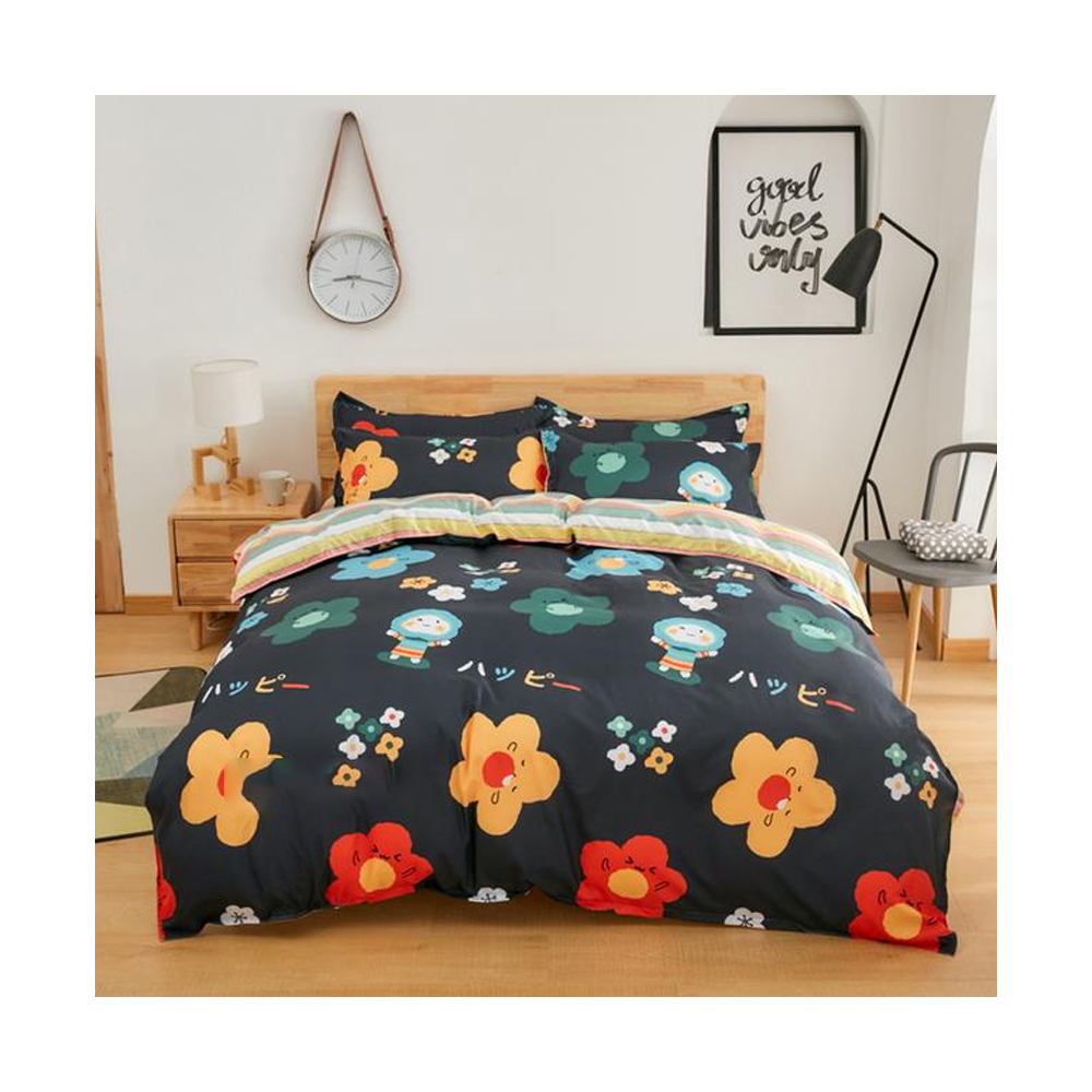 Polyester King Size Floral Bed Sheet Cover 4 Pcs Set Multi Color