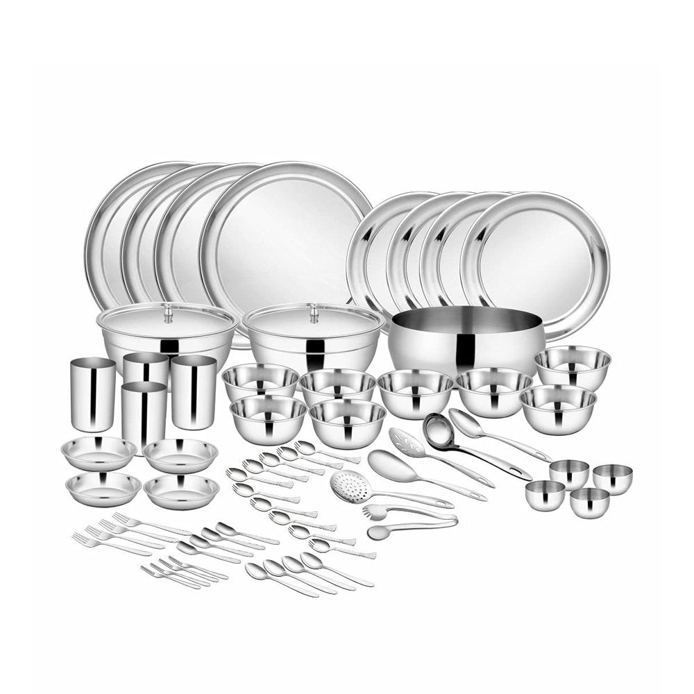 Set of 65 Pcs Stainless Steel Premium Dinner Set Silver