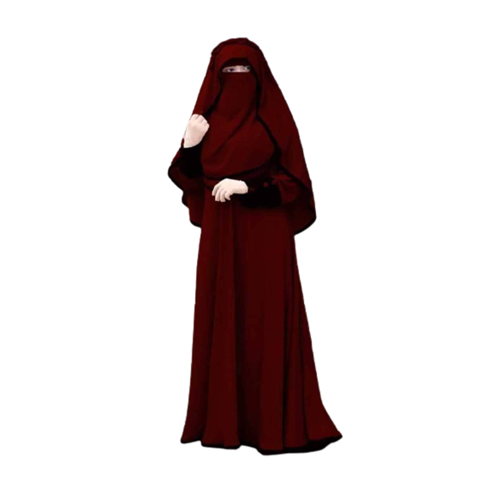 Dubai Cherry Mohua Burka With Hijab And Nikab For Women BK17 Maroon
