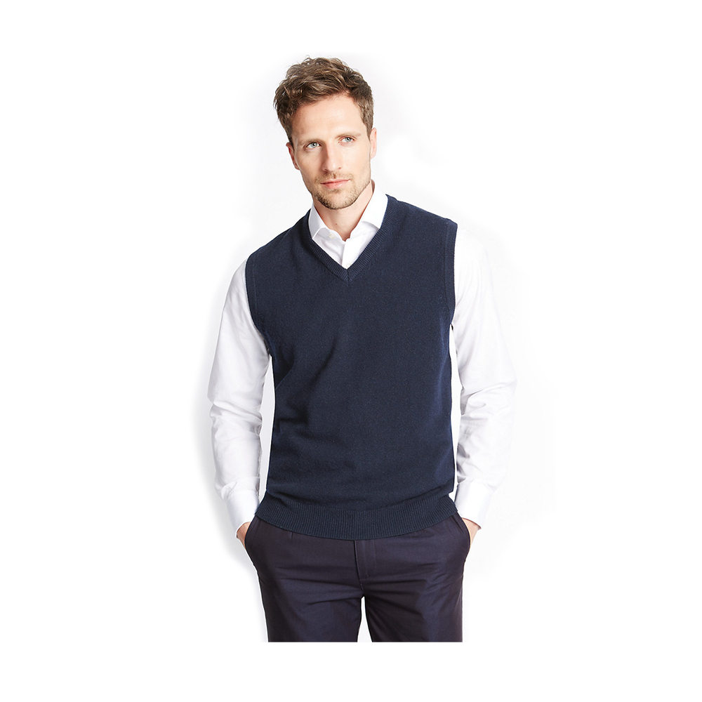 Woolen Sleeveless Sweater For Men - J-48 - Dark Blue