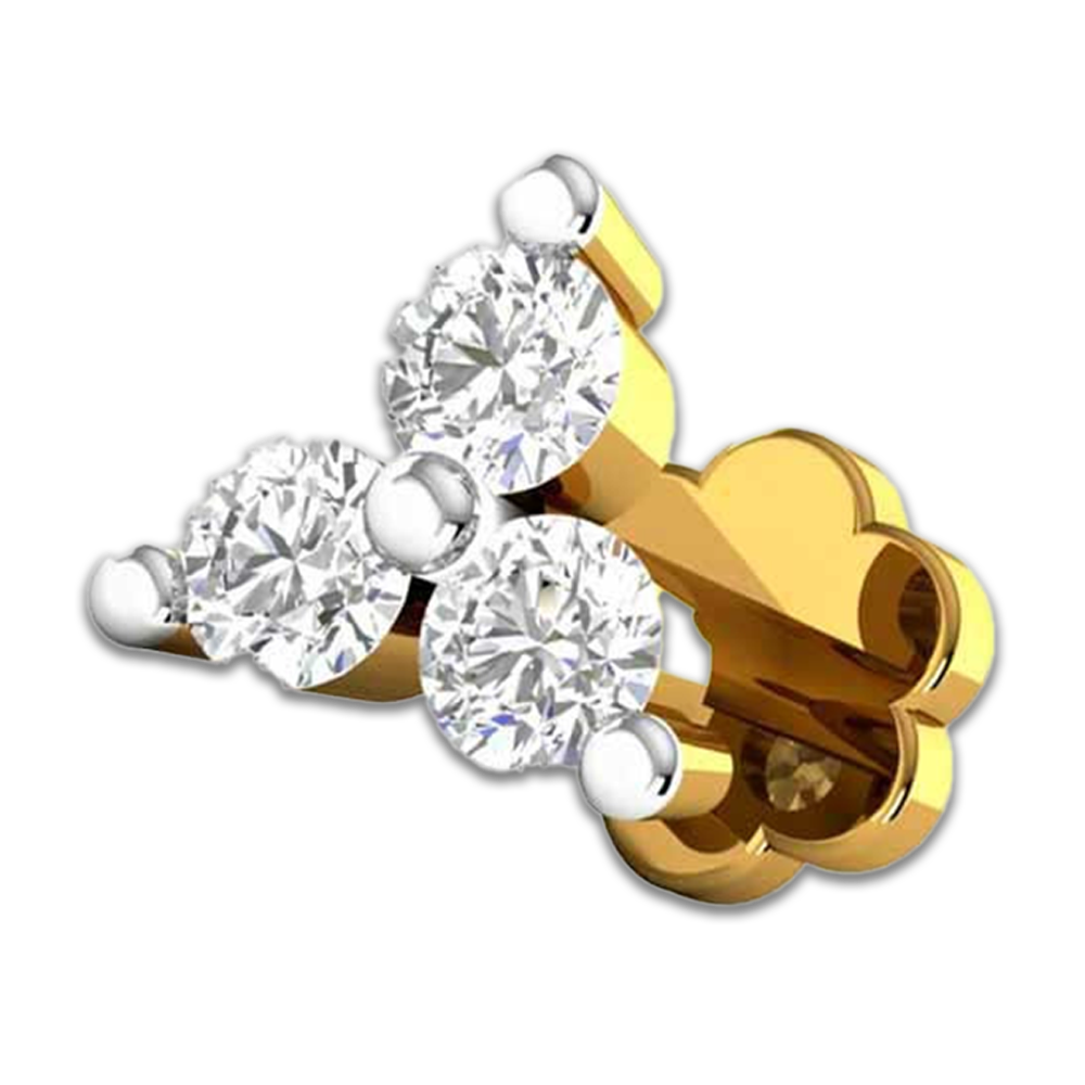 Three Stone Diamond Nose Pin SAJ EVC DN 03