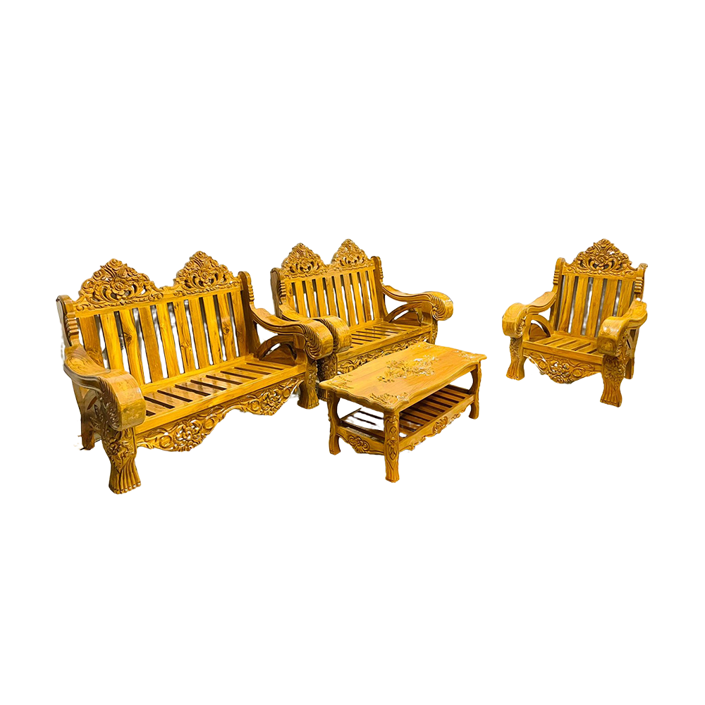 Shegun Wood Sofa 5 Seat Sofa with Center Table Set Shegun Hand Polish